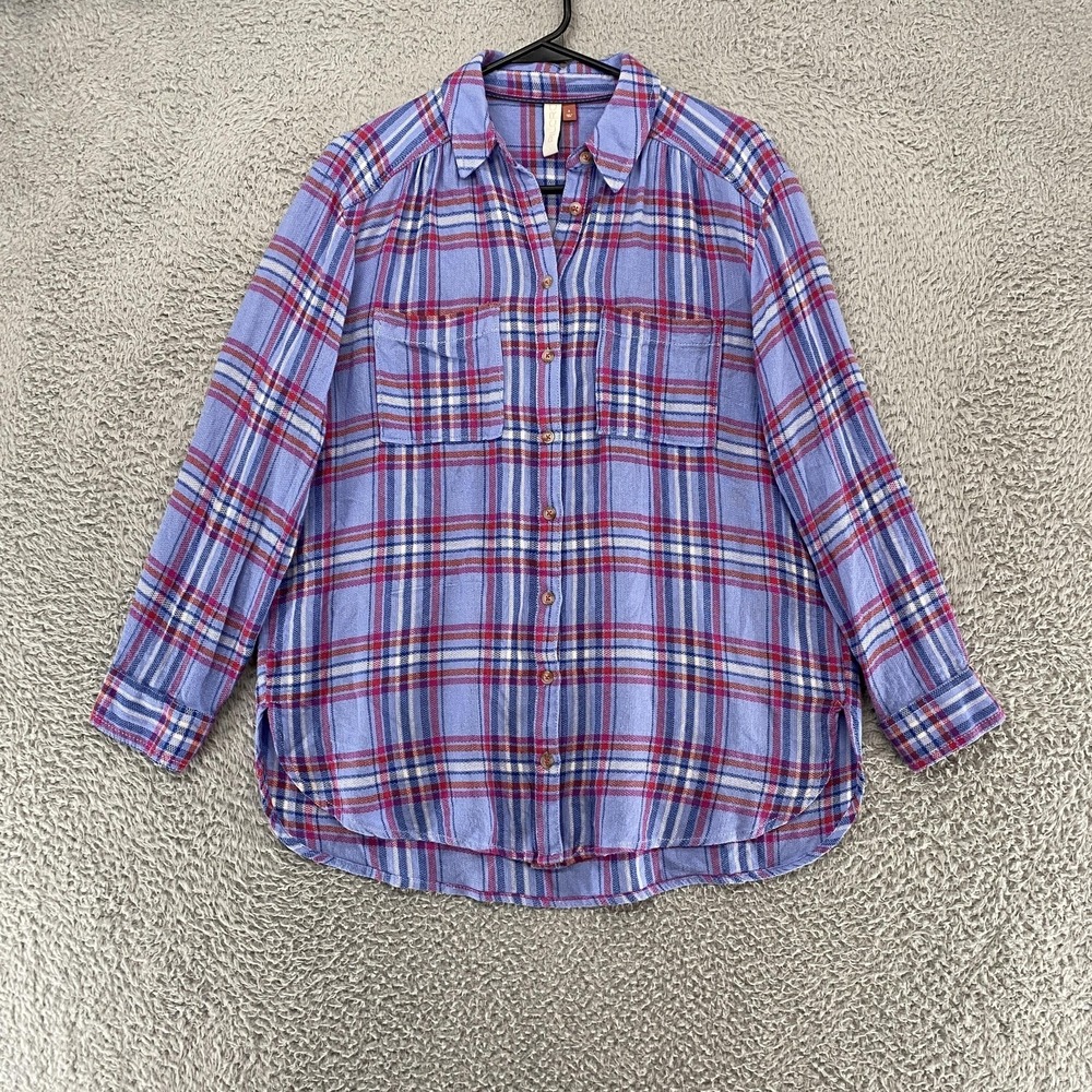 Pilcro Plaid Shirt Womens S Button Up Anthropologie Gauze Flowy Purple Bonfire